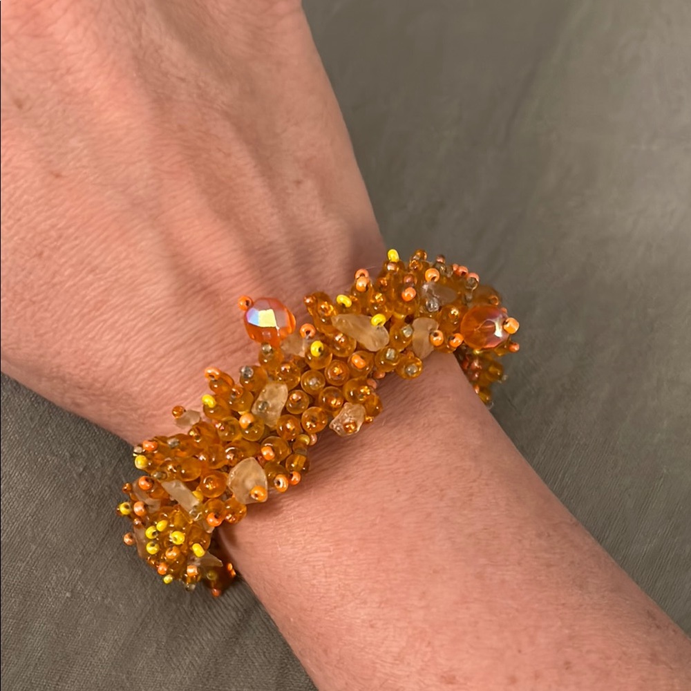 Iridescent Orange & Yellow Beaded Bracelet Chaquira Beads